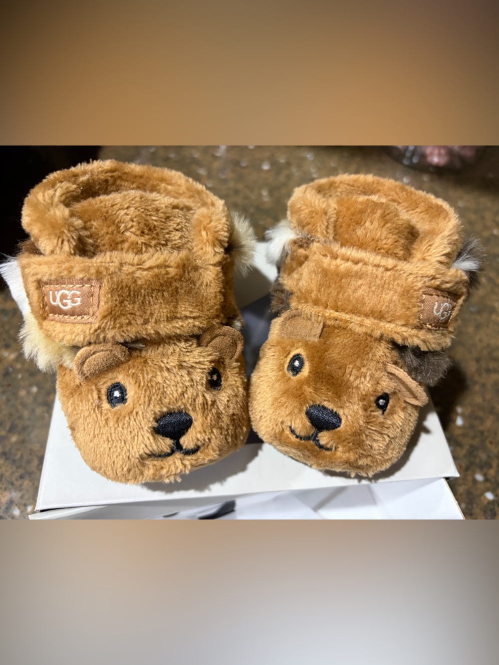 UGG Chestnut Plush Sheepskin Baby Slippers with Logo Tag